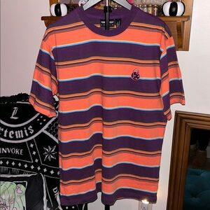 The Hundreds Rip SS Purple and Orange Striped Tee, NWT
